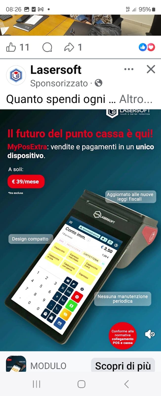 Lasersoft — "Il futuro del punto cassa è qui" a €39/mese
